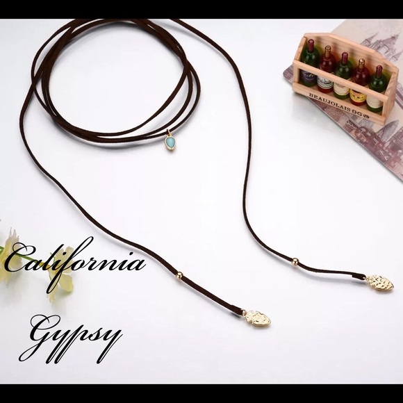 Boho western Gypsy hippie suede leaf stone choker - Picture 3 of 4